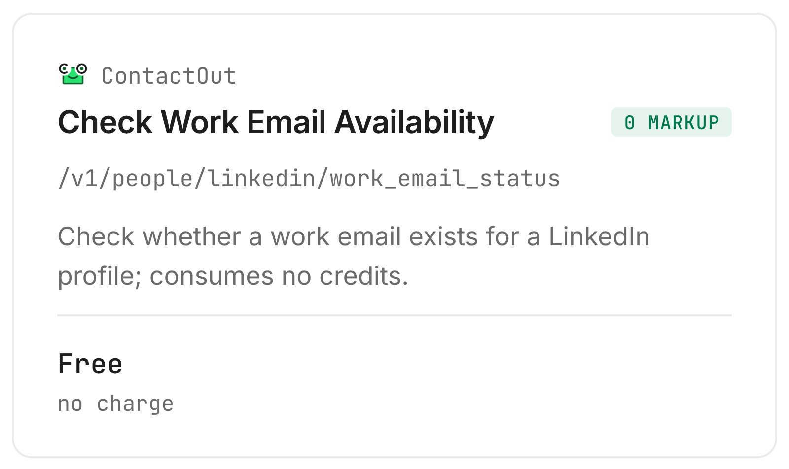 ContactOut work email availability card on Monid, free