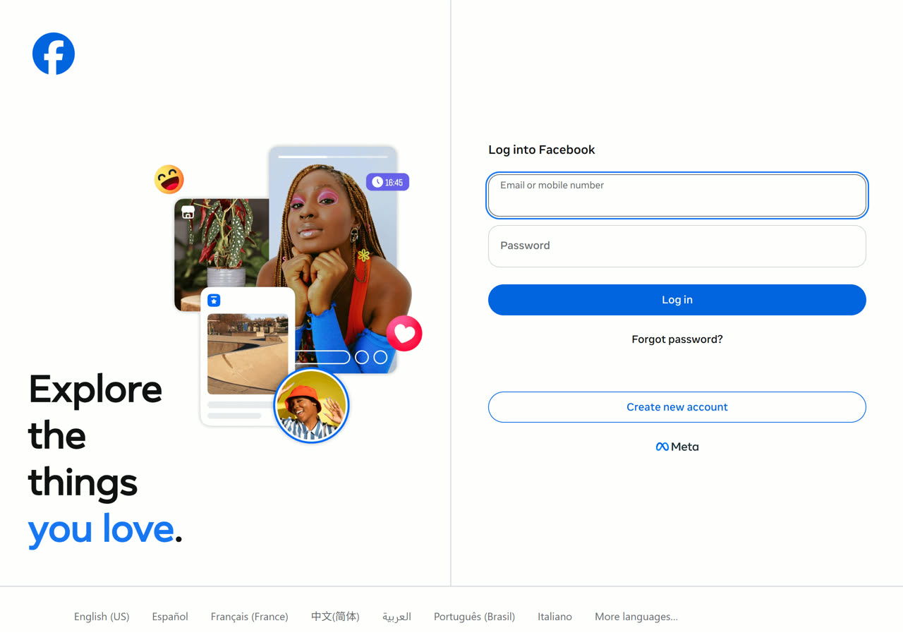 The facebook sign-in page