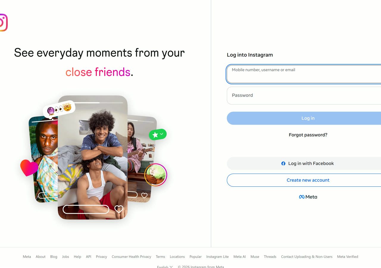 The instagram sign-in page